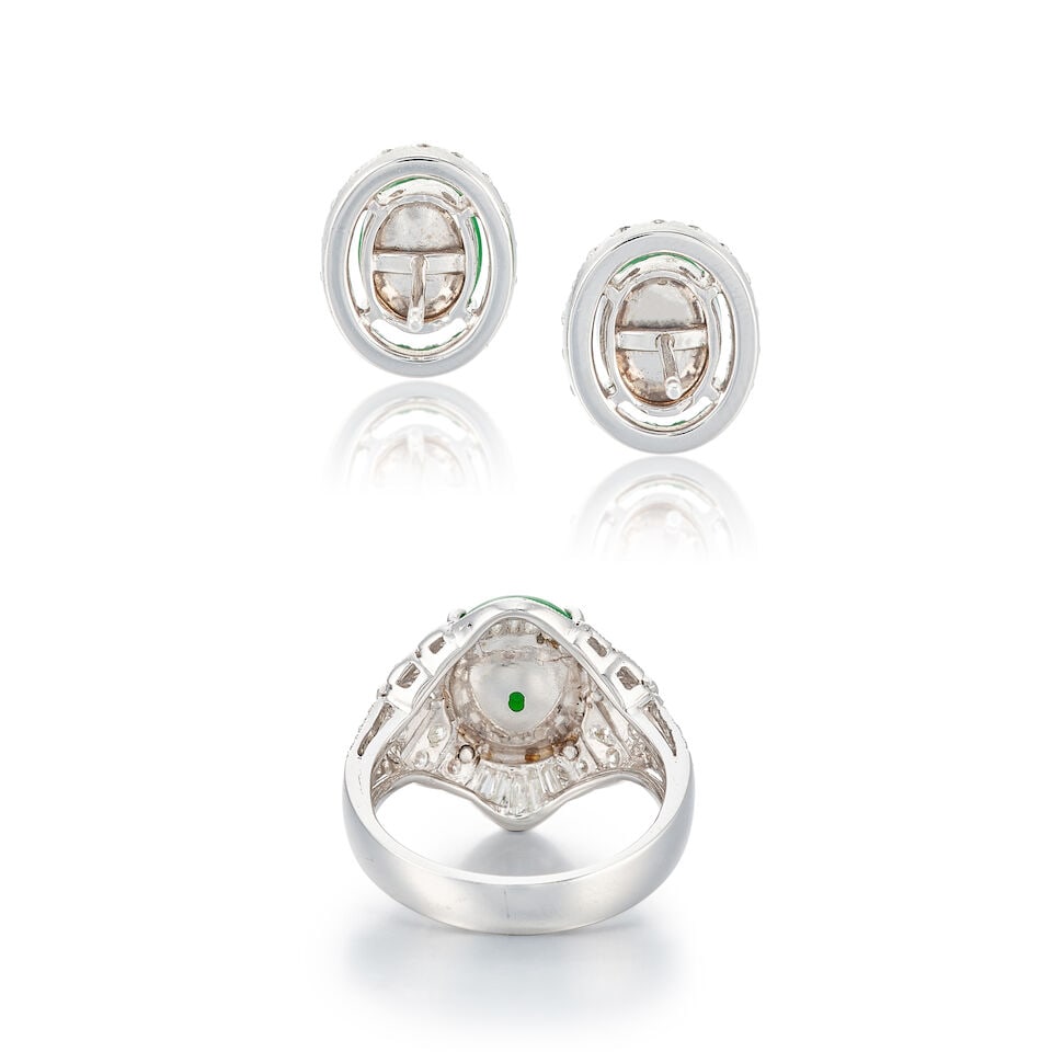JADEITE AND DIAMOND RING AND EARRINGS (2) - 2