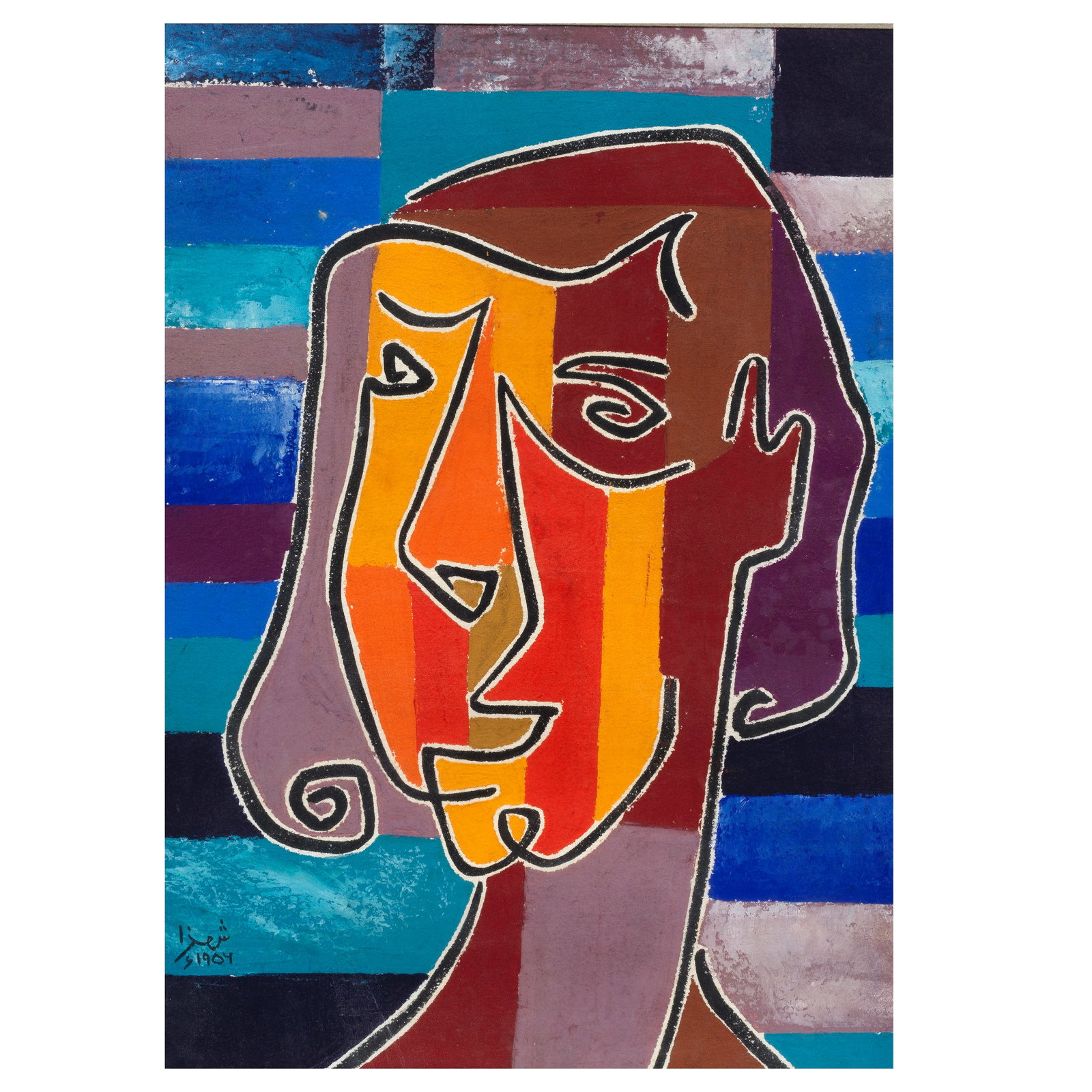 Anwar Jalal Shemza (1928-1985) Untitled (Face): Anwar Jalal Shemza (1928-1985) Untitled (Face) signed and dated 'Shemza 1956' in Urdu lower left gouache on watercolour paper, framed 33.9 x 24.2cm (13 3/8 x 9 1/2in). Footnotes: