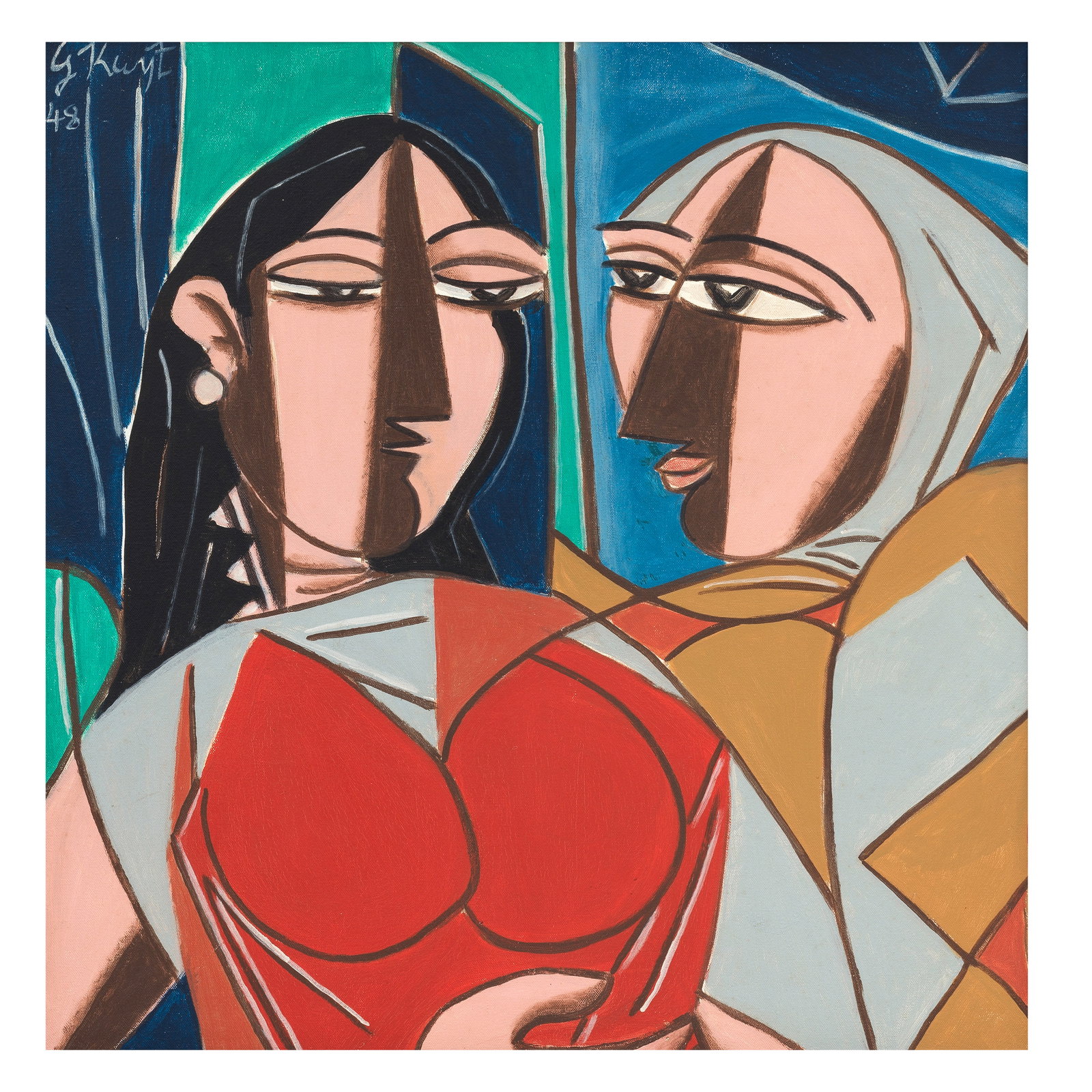 George Keyt (1901-1993) Maya and Radha: George Keyt (1901-1993) Maya and Radha signed and dated 'G. Keyt 48' upper left oil on canvas, framed 66.6 x 65cm (26 1/4 x 25 9/16in). Footnotes: Provenance Property from