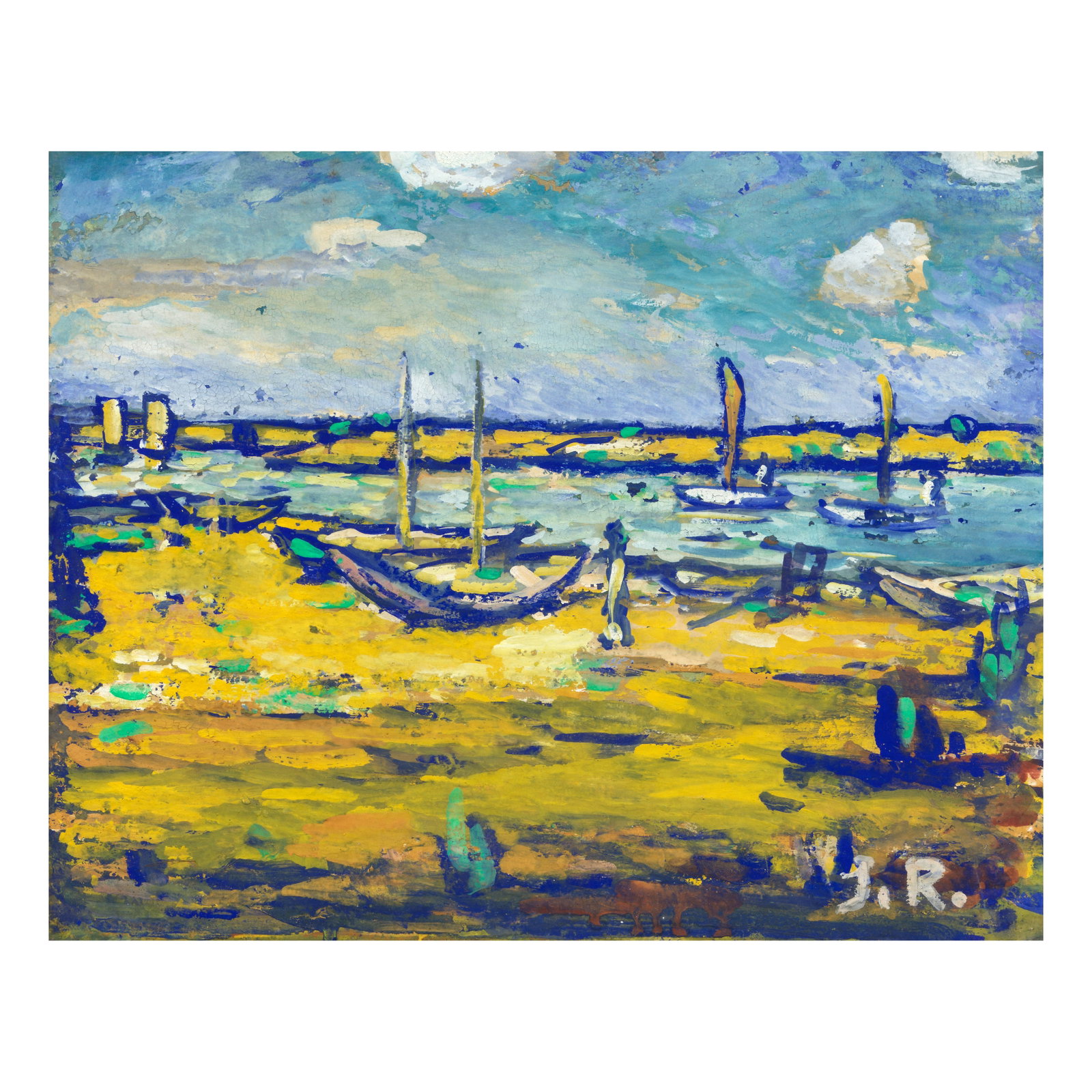 Jamini Roy (1887-1972) Untitled (Landscape): Jamini Roy (1887-1972) Untitled (Landscape) signed 'J.R.' lower right tempera on card, framed 39.6 x 49.7cm (15 9/16 x 19 9/16in). Footnotes: Provenance Property from a pri