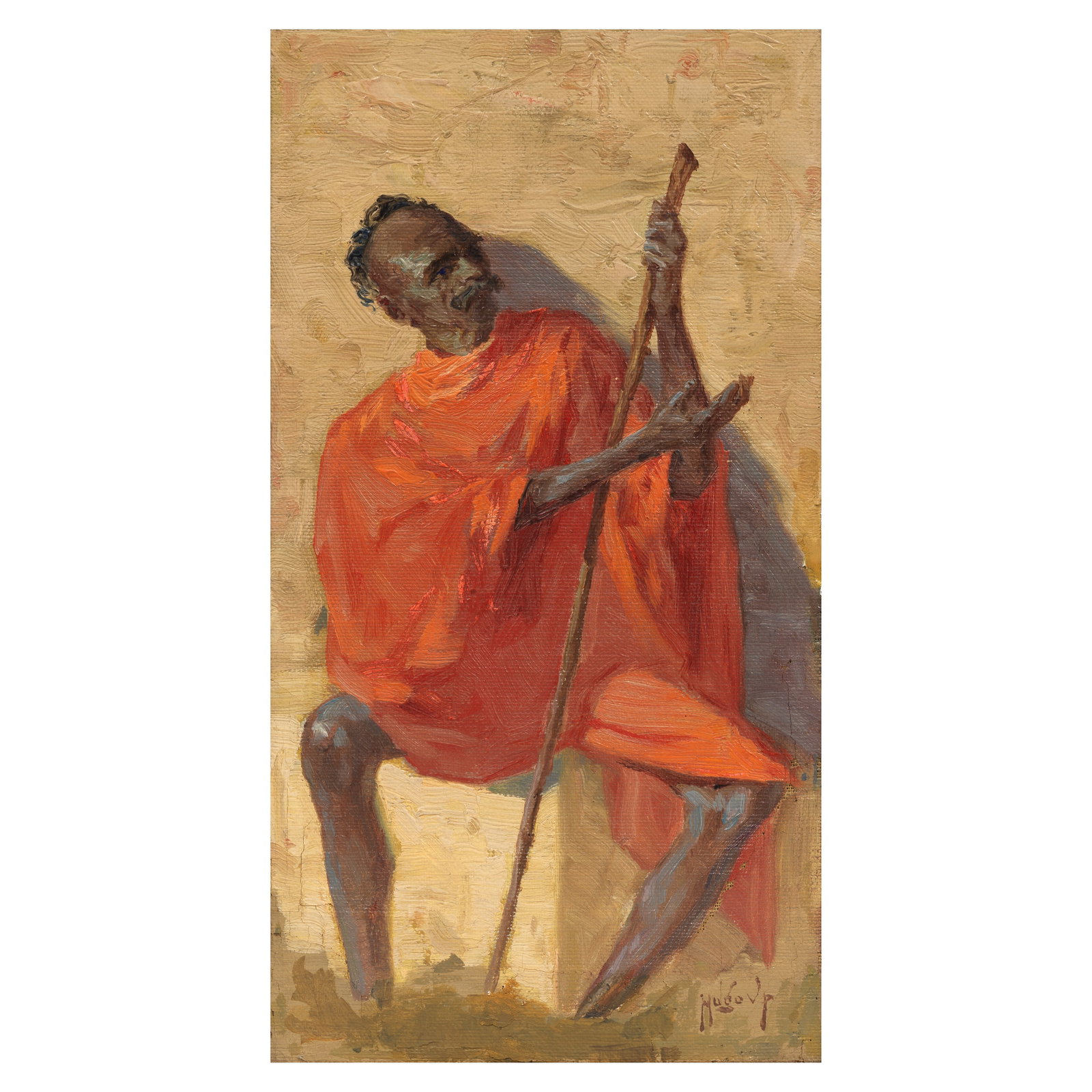 Hugo Vilfred Pedersen (1870-1959) Untitled (Almsman): Hugo Vilfred Pedersen (1870-1959) Untitled (Almsman) oil on canvas, framed 26.5 x 14.2cm (10 7/16 x 5 9/16in). Footnotes: Provenance Property from a private collection, UK.