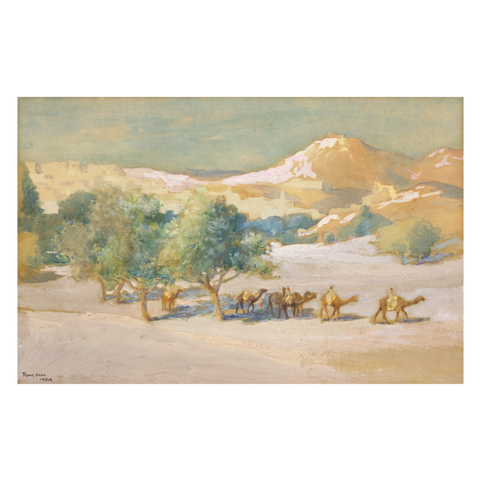 Frank Dean (1865-1947) The outskirts of Udaipur, India: Frank Dean (1865-1947) The outskirts of Udaipur, India signed 'Frank Dean India' lower left watercolour on paper, framed 24.2 x 38.5cm (9 1/2 x 15 3/16in). Footnotes: Provenance