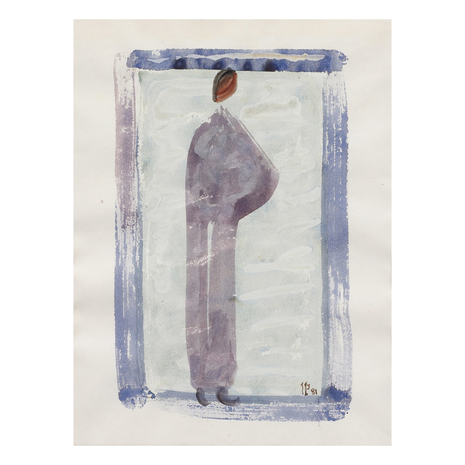 Ivan Peries (1921-1988) Untitled (Standing Figure): Ivan Peries (1921-1988) Untitled (Standing Figure) initialled 'IP' and dated '81' lower right watercolour on paper, framed 26.8 x 20.9cm (10 9/16 x 8 1/4in). Footnotes: Provenance<