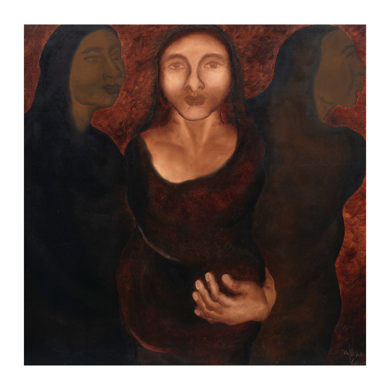 Arpana Caur (B.1954) Untitled (Widows of Chasnala): Arpana Caur (B.1954) Untitled (Widows of Chasnala) signed 'Arpana Caur' lower right oil on canvas, framed 111.9 x 111.9cm (44 1/16 x 44 1/16in). Footnotes: Provenance Prope