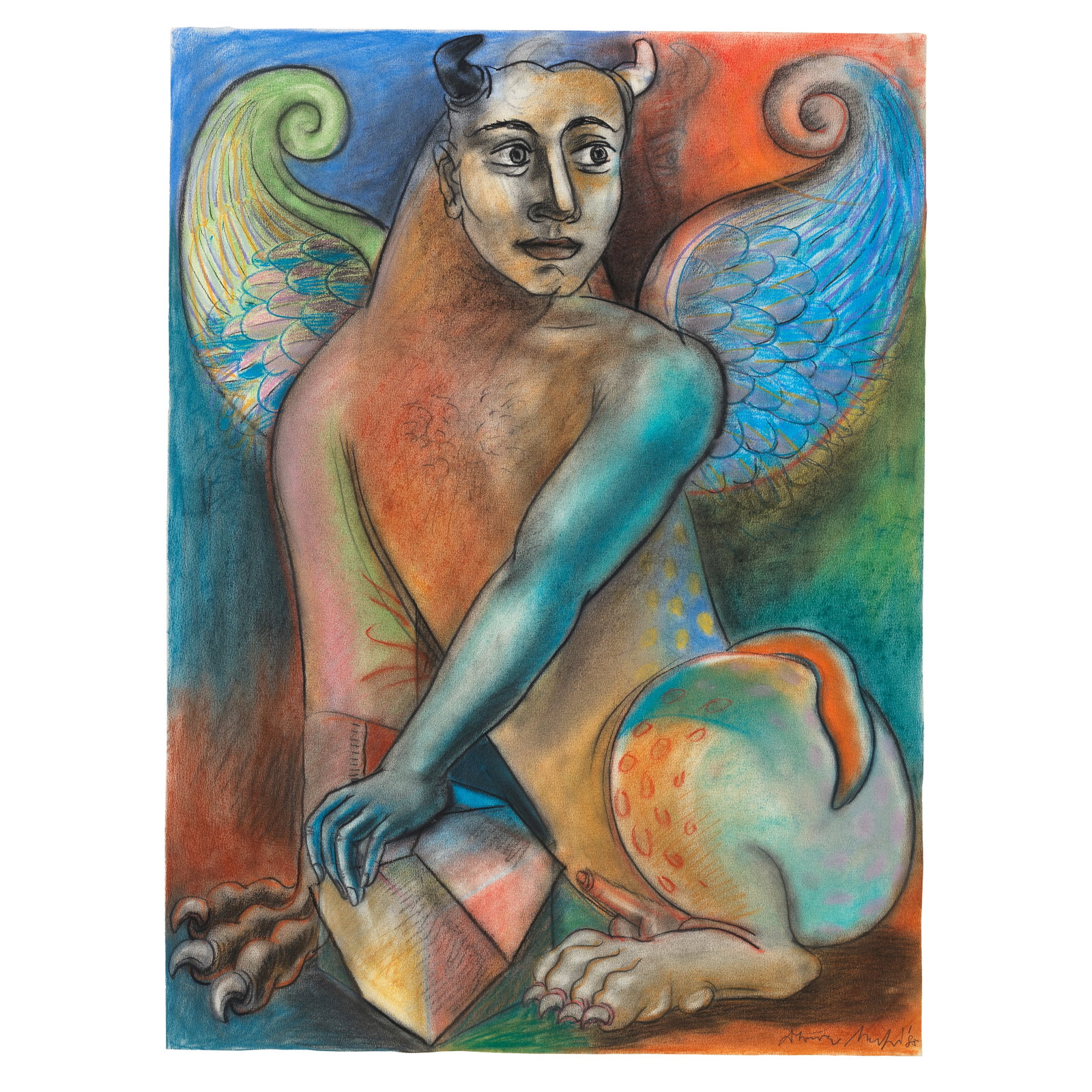 Dhruva Mistry (B.1957) Untitled (Angel): Dhruva Mistry (B.1957) Untitled (Angel) signed 'Dhruva Mistry 85' lower right colour pastel on paper, framed 75.5 x 56.3cm (29 3/4 x 22 3/16in). Footnotes: Provenance Prope