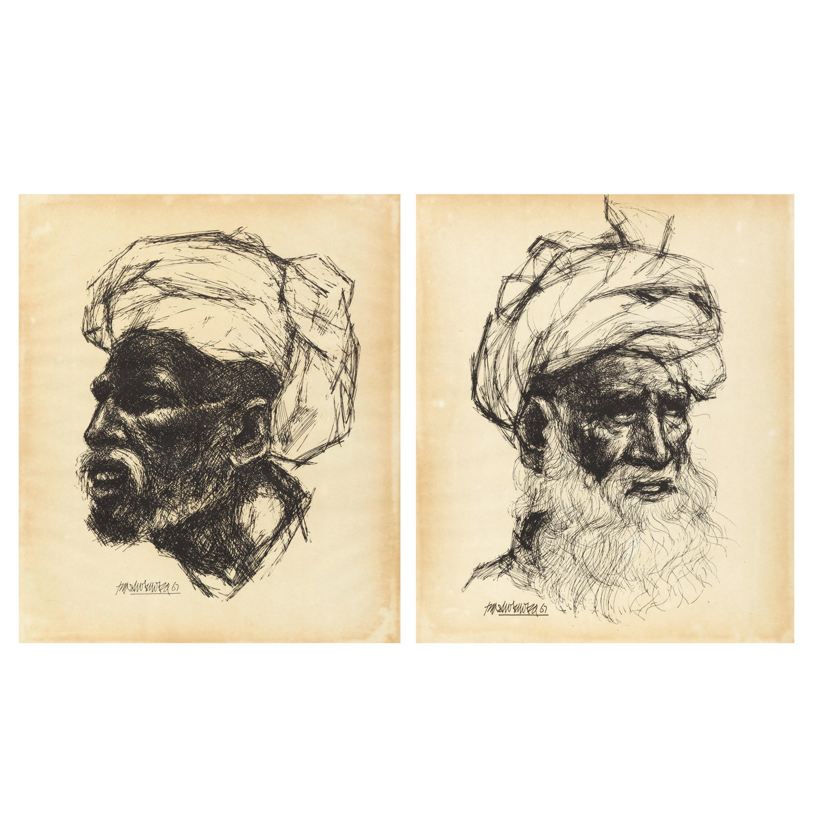 Bashir Mirza (1941-2000) Untitled (People of Pakistan Series) (39.9 x 33.4 cm (15 11/16 x 13 1/8...: Bashir Mirza (1941-2000) Untitled (People of Pakistan Series) both signed 'Bashir Mirza 67' lower left lithographs, framed 39.9 x 33.4 cm (15 11/16 x 13 1/8 in), 39.9 x 33.4 cm (15 11/16 x 13 1/8 in) 