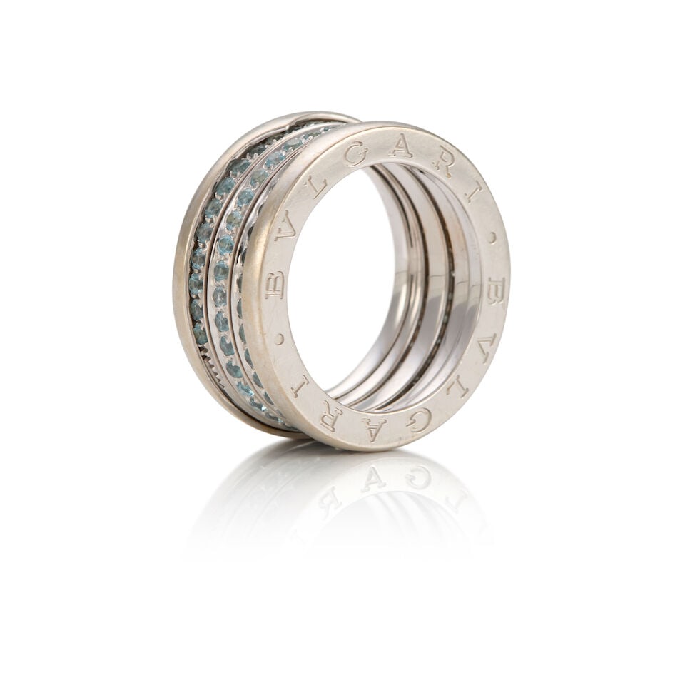 BULGARI: 18K WHITE GOLD AND TOPAZ RING - 2