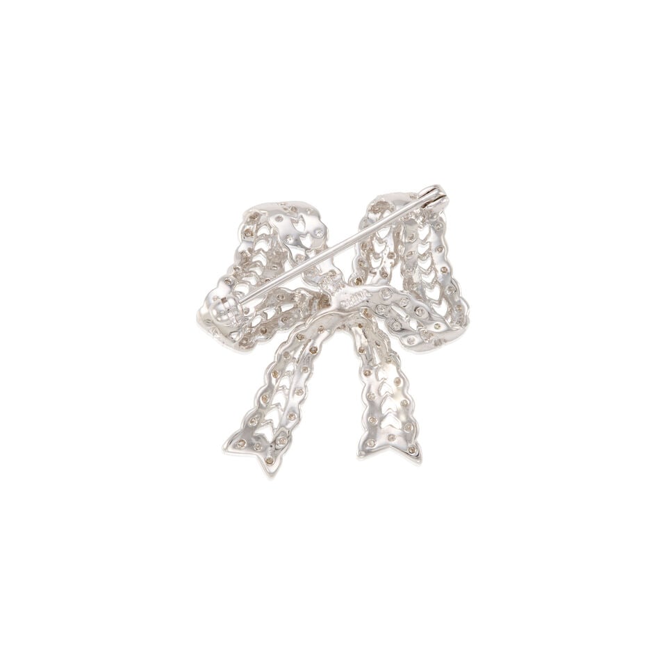 14K WHITE GOLD AND DIAMOND BROOCH - 2