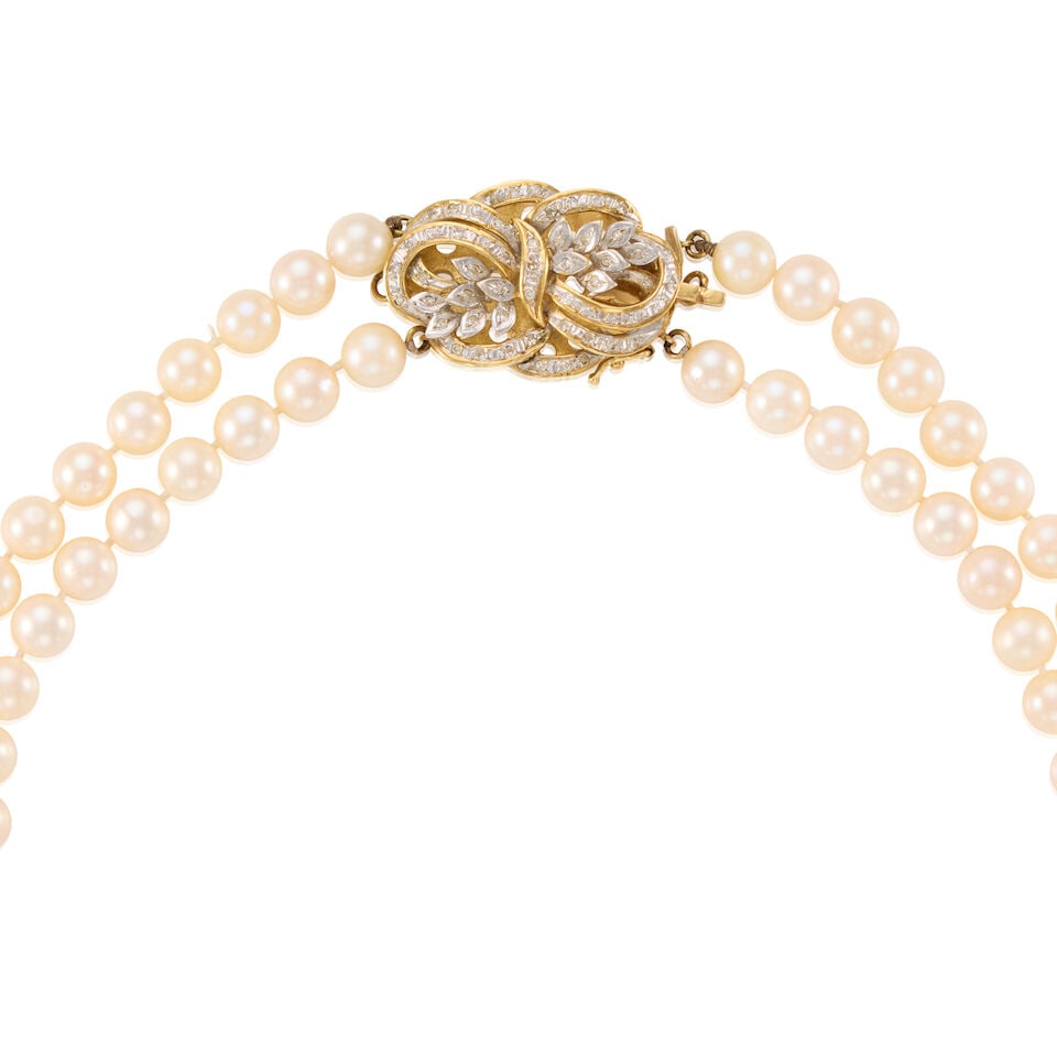 14K GOLD, CULTURED PEARL, AND DIAMOND NECKLACE - 2