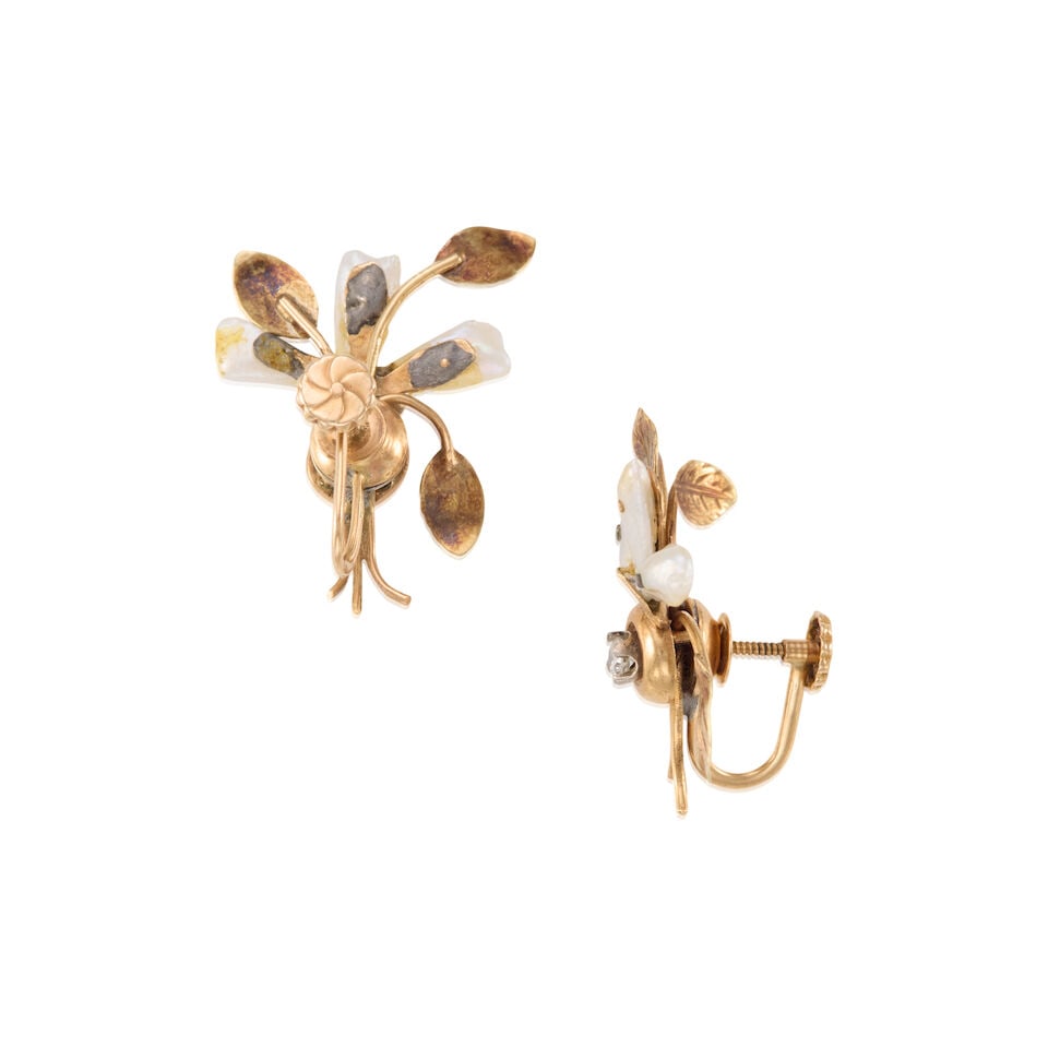10K GOLD, CULTURED PEARL, AND DIAMOND EARRINGS - 2