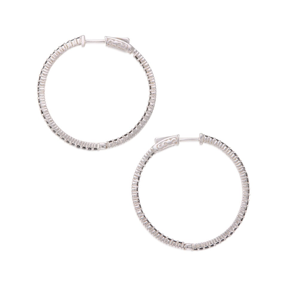 PAIR OF 14K GOLD AND BLACK DIAMOND HOOP EARRINGS - 2