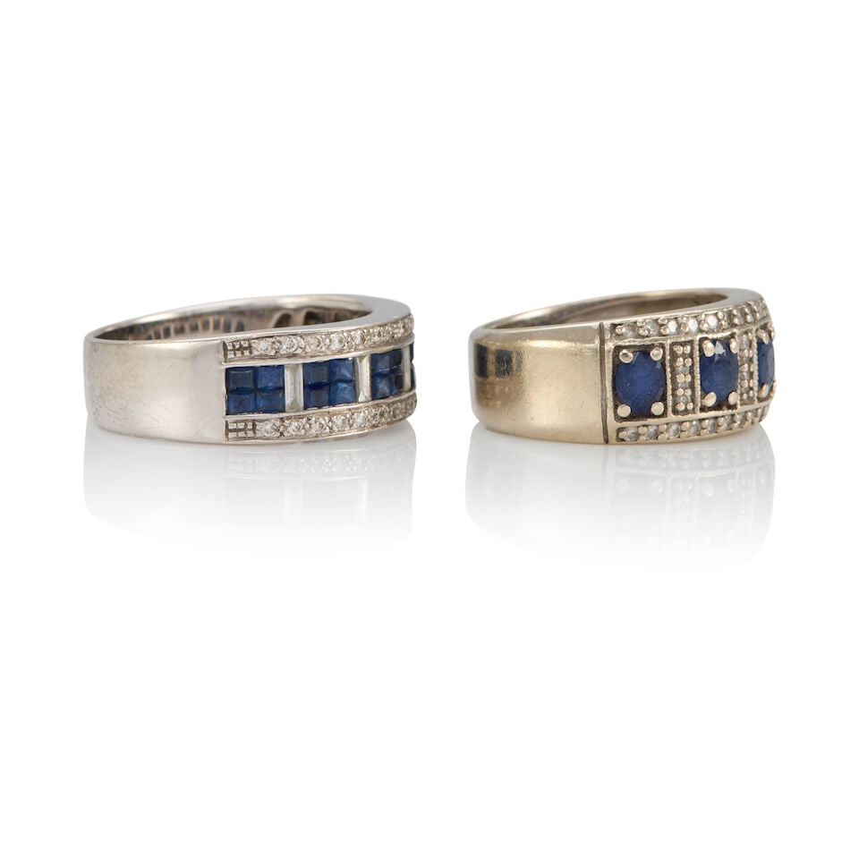 TWO GOLD, SAPPHIRE, AND DIAMOND RINGS - 2
