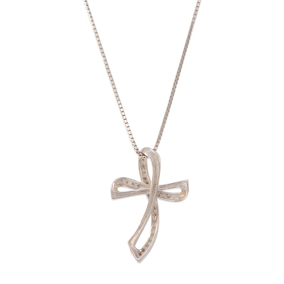 14K GOLD AND DIAMOND CROSS PENDANT NECKLACE - 2