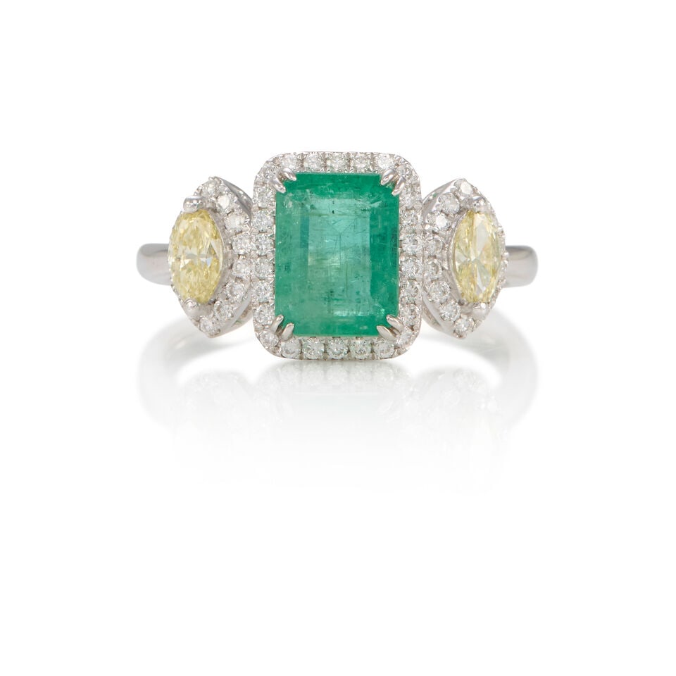 PLATINUM, EMERALD, AND DIAMOND RING (1 of 2)