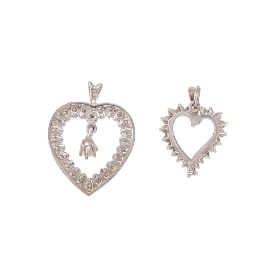 TWO GOLD AND DIAMOND HEART PENDANTS - 2
