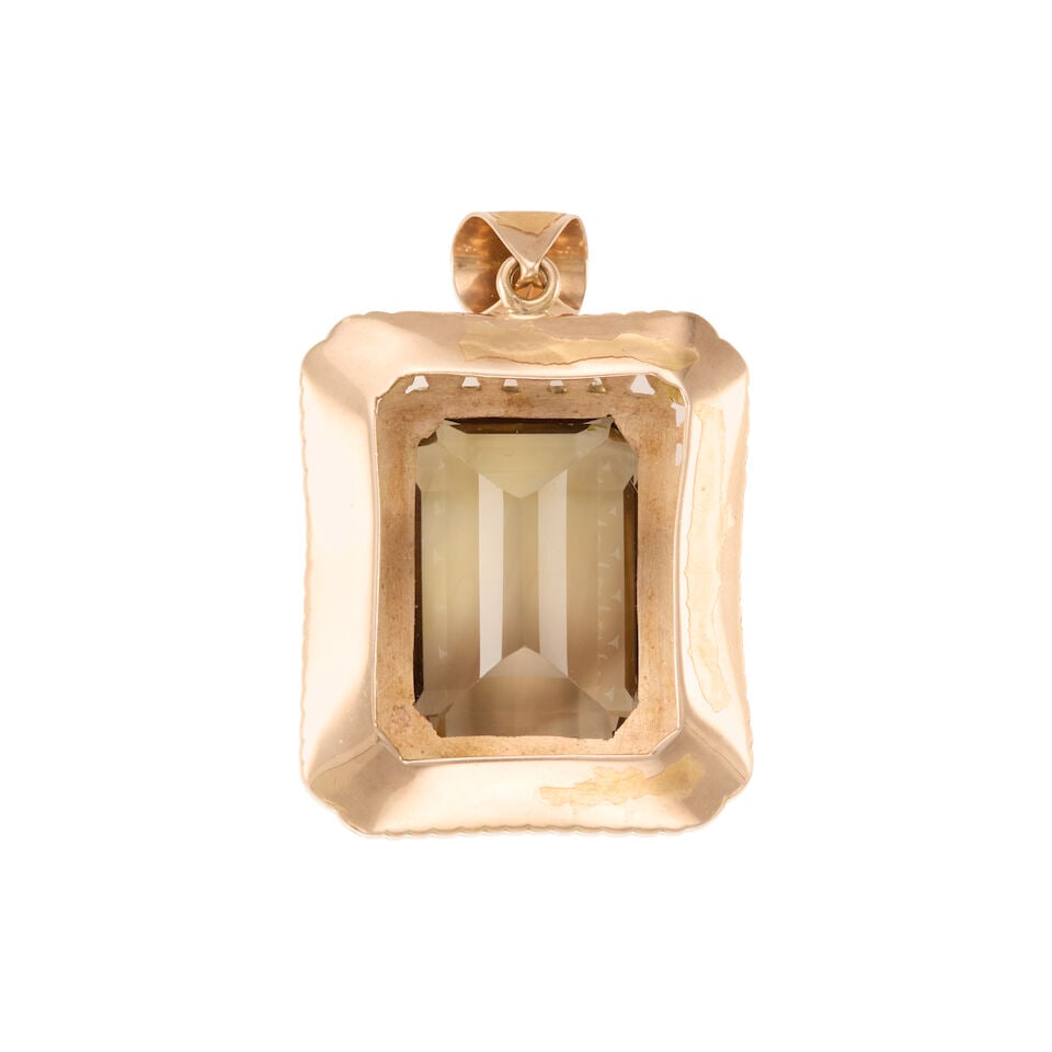 GOLD AND SMOKY QUARTZ PENDANT - 2