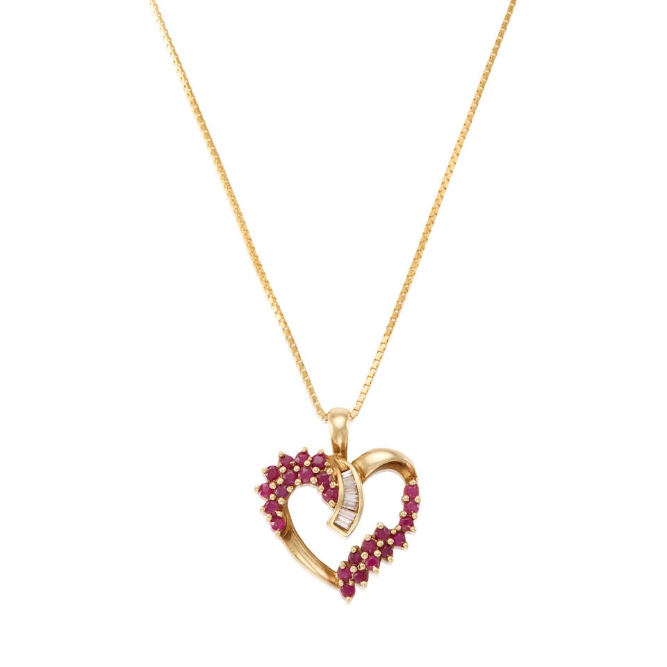 GOLD, DIAMOND AND RUBY PENDANT NECKLACE (1 of 2)