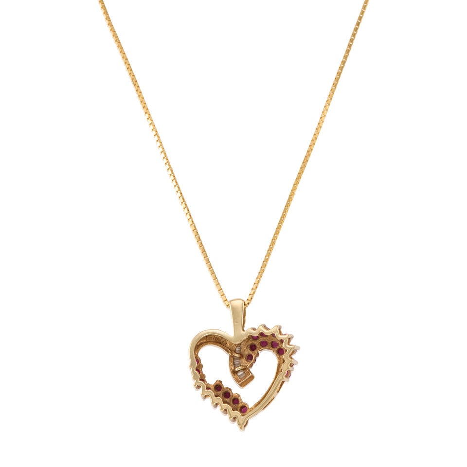 GOLD, DIAMOND AND RUBY PENDANT NECKLACE - 2