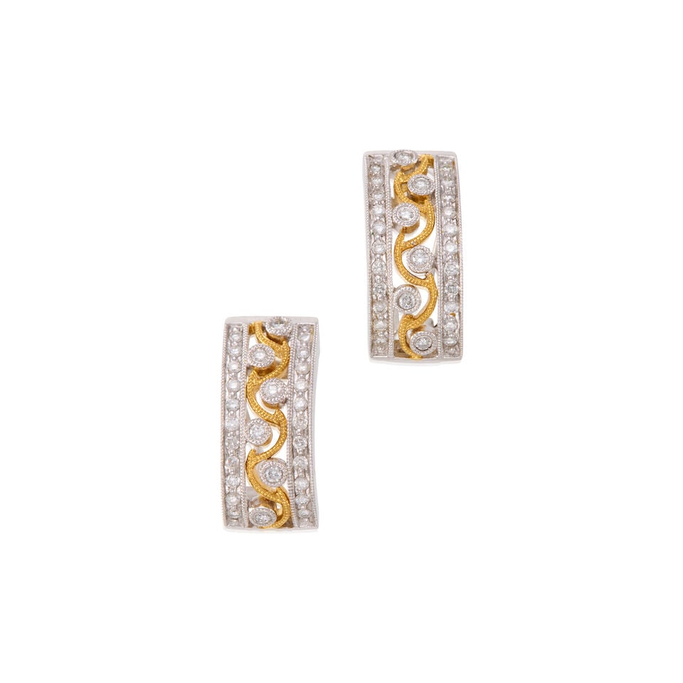 PAIR OF 14K BICOLOR GOLD AND DIAMOND EARRINGS (1 of 2)