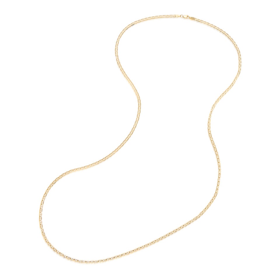 14K GOLD CHAIN NECKLACE: 14K GOLD CHAIN NECKLACE • 14k yellow gold • Length 31 in. • Estimated gross weight: 12.0 grams Footnotes: Overall condition, very good Metal stamped and tested for 14k