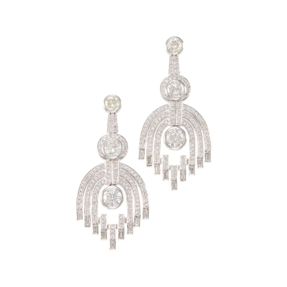 PAIR OF PLATINUM AND DIAMOND EARRINGS (1 of 2)