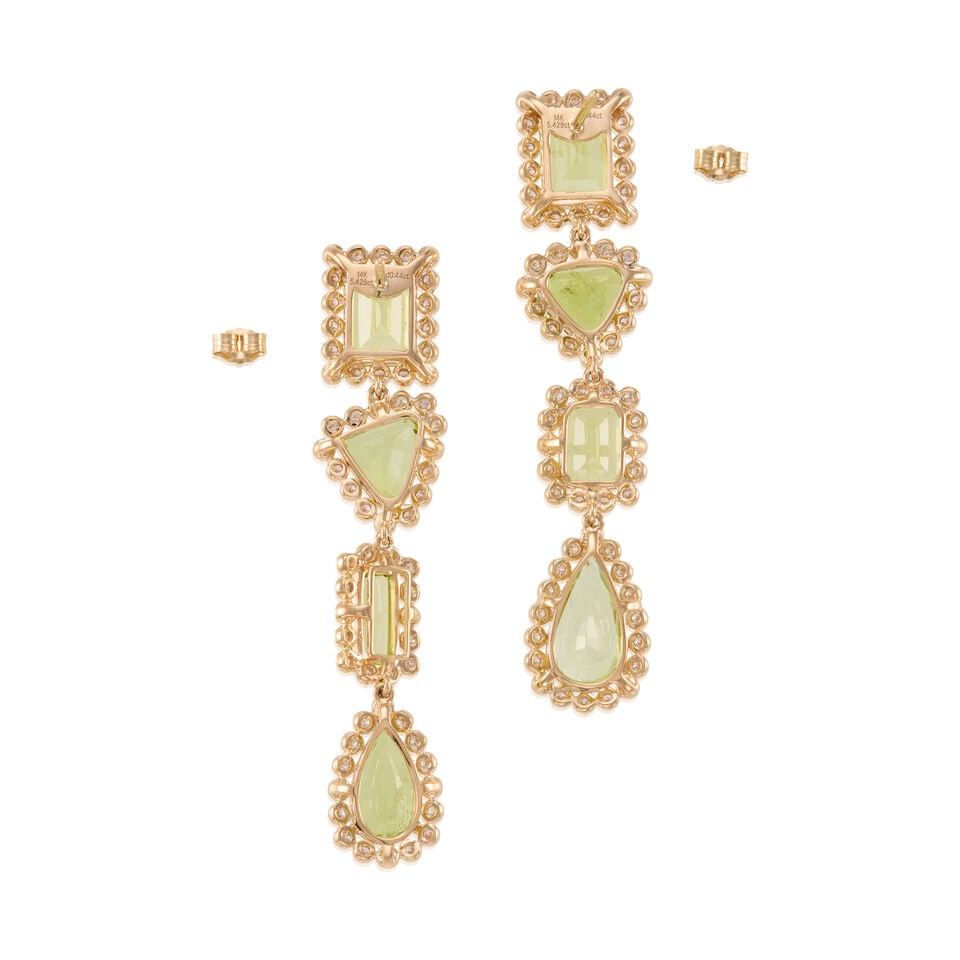 PAIR OF 14K GOLD, PERIDOT AND DIAMOND EARRINGS - 2