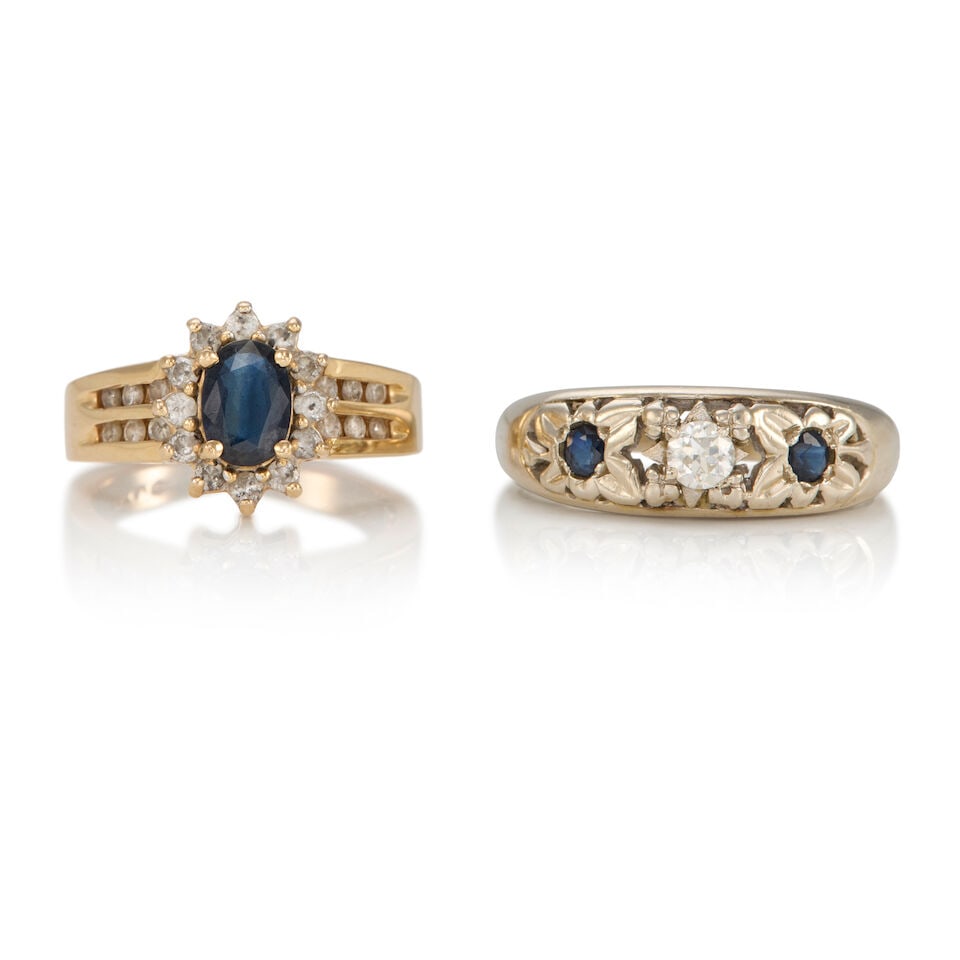 TWO 14K GOLD, SAPPHIRE AND DIAMOND RINGS (1 of 2)