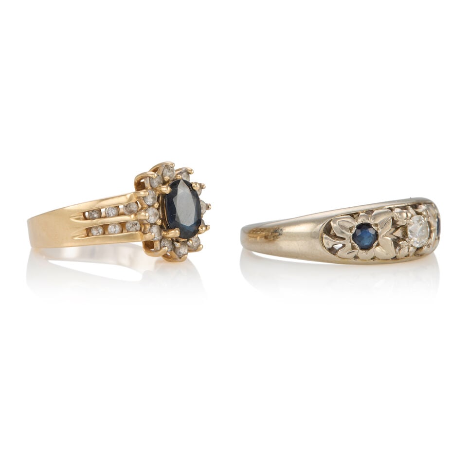 TWO 14K GOLD, SAPPHIRE AND DIAMOND RINGS - 2