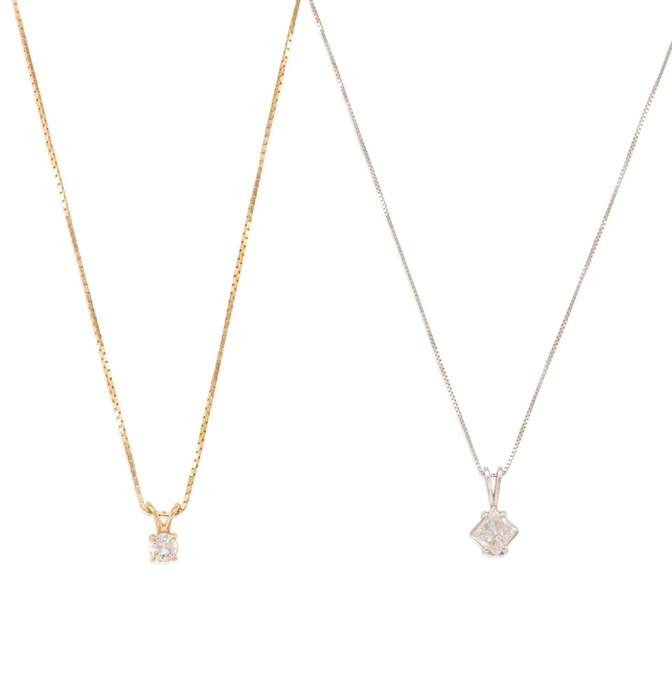 TWO 14K GOLD AND DIAMOND PENDANT NECKLACES (1 of 2)