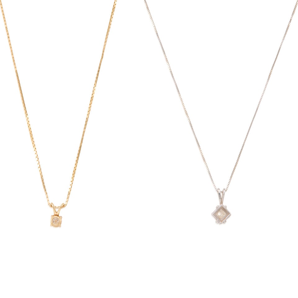 TWO 14K GOLD AND DIAMOND PENDANT NECKLACES - 2