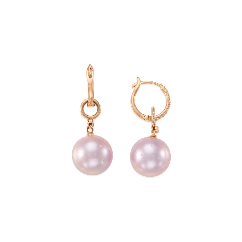 PAIR OF 18K GOLD, CULTURED PEARL AND DIAMOND EARRINGS - 2