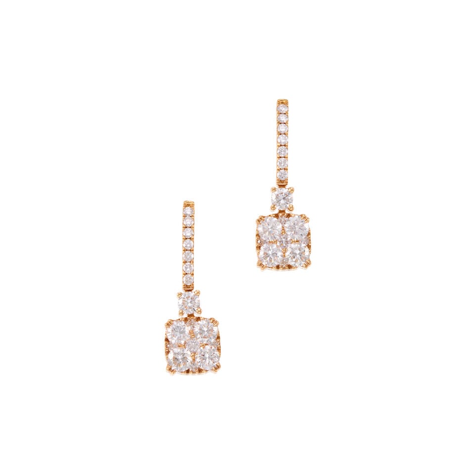 PAIR OF 18K GOLD AND DIAMOND EARRINGS: PAIR OF 18K GOLD AND DIAMOND EARRINGS •18k rose gold •Numerous round diamonds weighing approximately 1.60 - 1.70 carat total •Numerous round diamonds weighing approximately 0.35 -