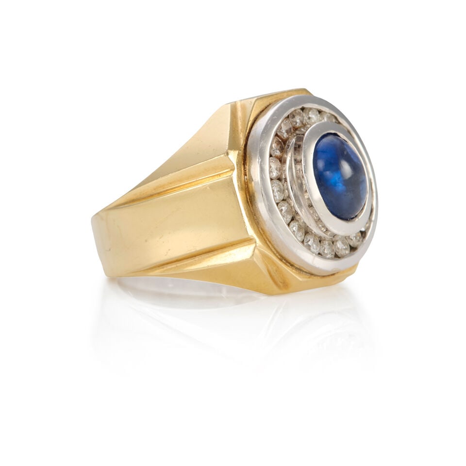 14K BICOLOR GOLD, DIAMOND AND SAPPHIRE RING - 2