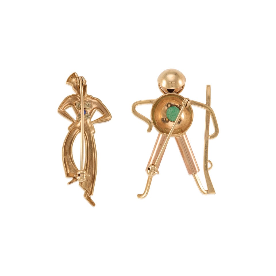 FORSTNER: TWO 10K GOLD AND GEM-SET BROOCHES - 2