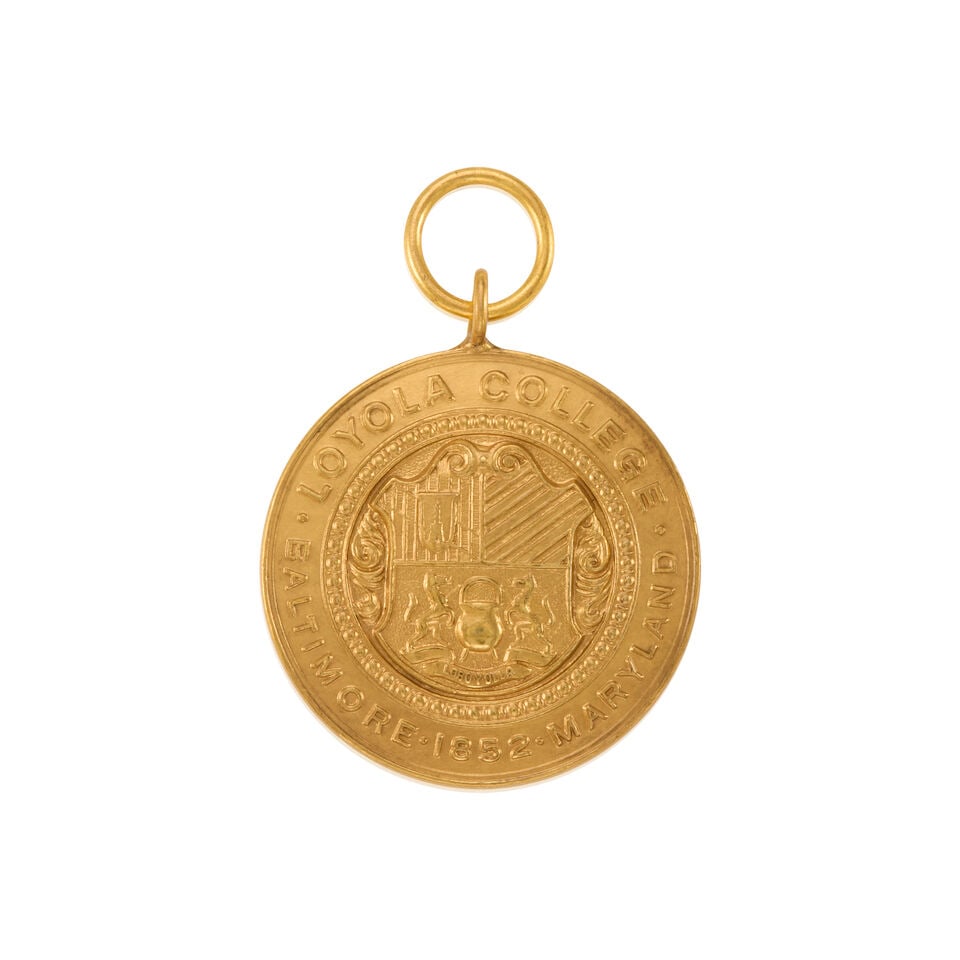 10K GOLD MEDALLION PENDANT: 10K GOLD MEDALLION PENDANT • 10k yellow gold • large personal inscription on back on medallion • Measures 1 3/4 x 1 1/2 in. • Estimated gross weight: 26.8