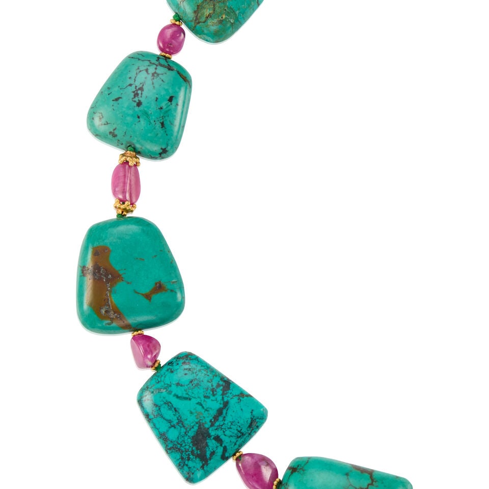 18K GOLD, TURQUOISE AND RUBY NECKLACE - 2