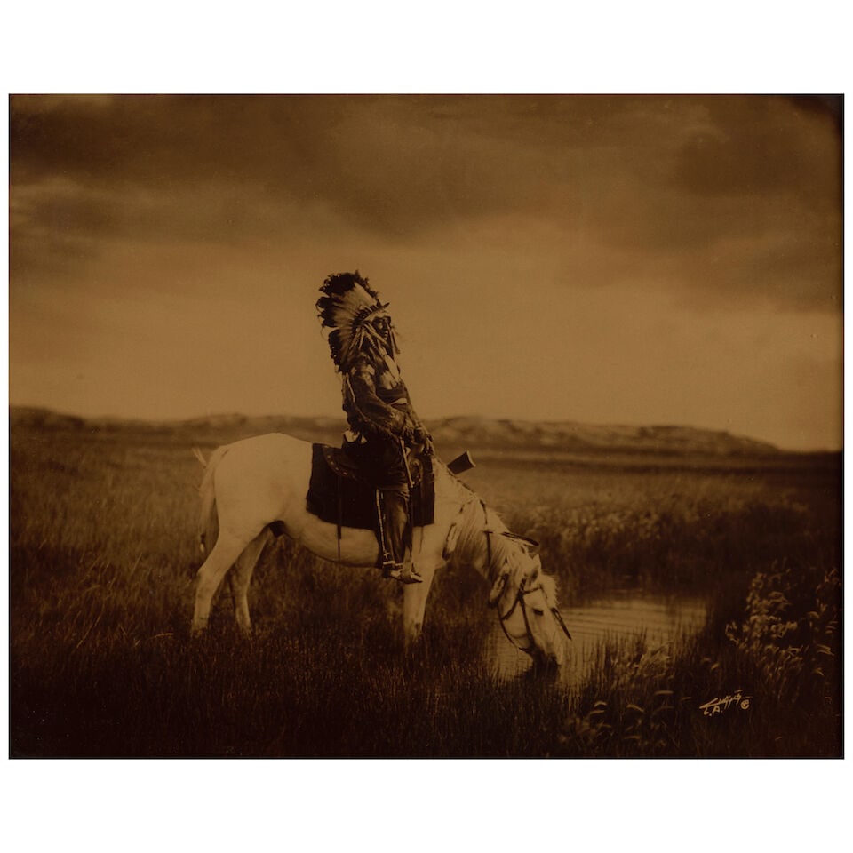 Edward Curtis Orotone. CURTIS, EDWARD S. 1868-1952. An Oasis in the Badlands. Chief Red Hawk, Si... - 2