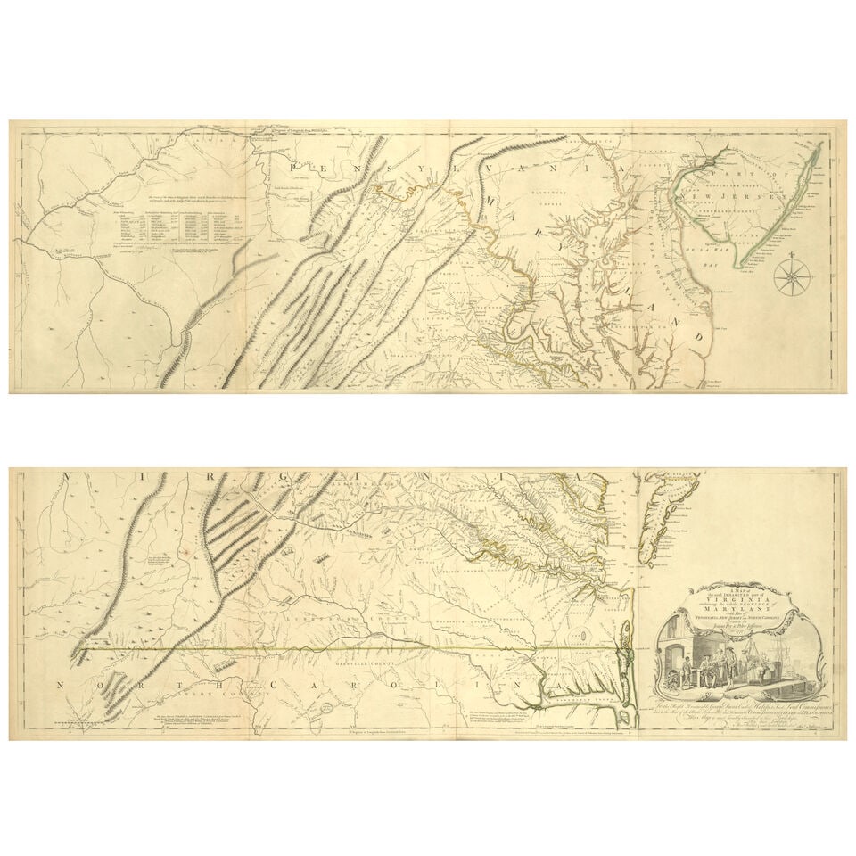 The First Printed Map of Virginia by Virginians. FRY, JOSHUA. 1699-1754. -- JEFFERSON, PETER. 17... - 2