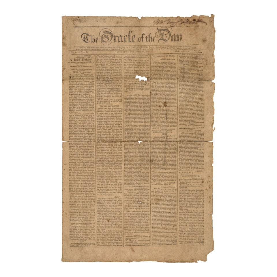 Washington is Dead! The Oracle of the Day. Portsmouth: Charles Peirce, December 28, 1799. No. 5. - 4