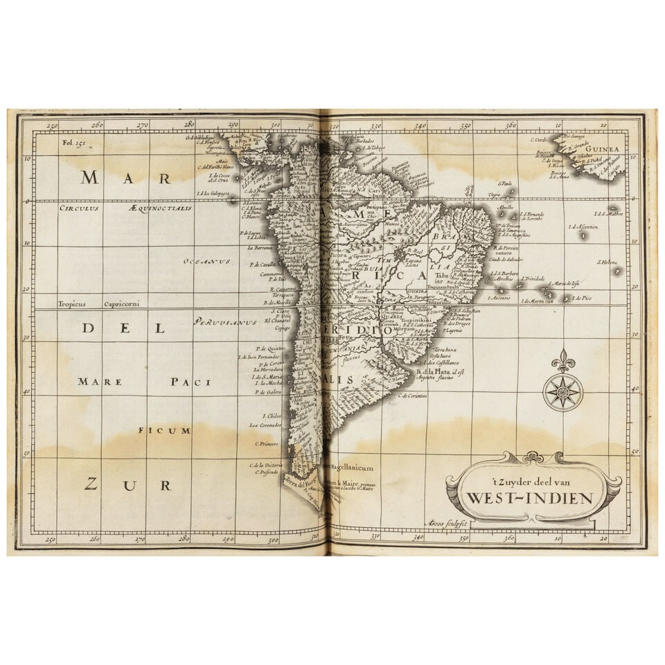 Containing the First Map to Name the Hudson River. [INGA, ATHANASIUS, pseud.] West-Indische Spie... - 4
