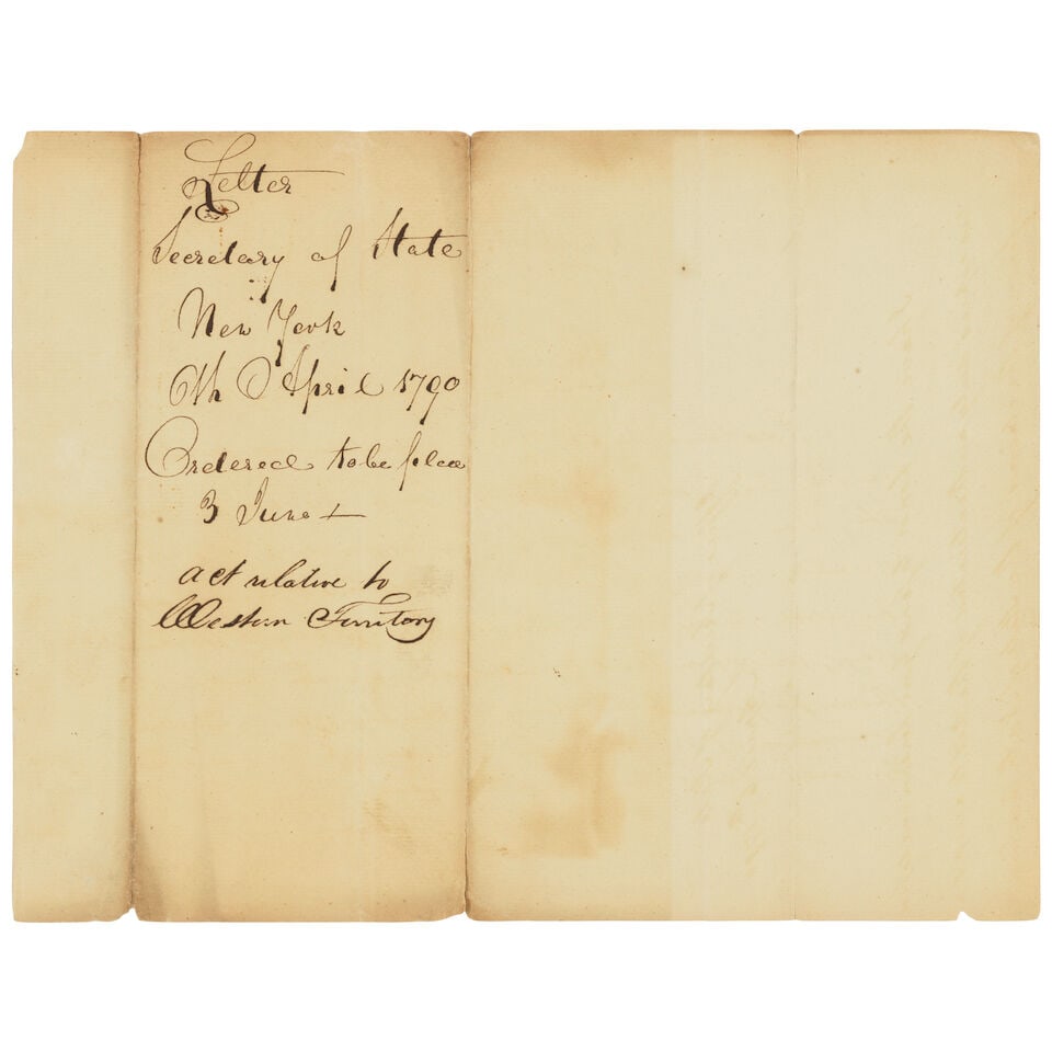 The Southwest Territory and the Birth of Tennessee. JEFFERSON, THOMAS. 1743-1826. Letter signe... - 2