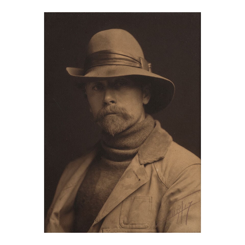 Edward Curtis Platinum Print Signed. CURTIS, EDWARD S. 1868-1952. Self Portrait in Field Attire... - 2