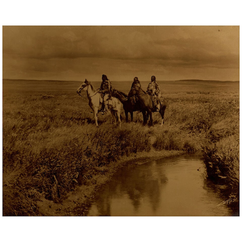 Edward Curtis Orotone. CURTIS, EDWARD S. 1868-1952. The Three Chiefs, Piegan, c.1904. - 2