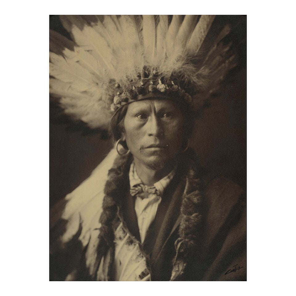 Edward Curtis Gelatin Silver Print Signed. CURTIS, EDWARD S. 1868-1952. Chief Garfield, Jicari... - 2