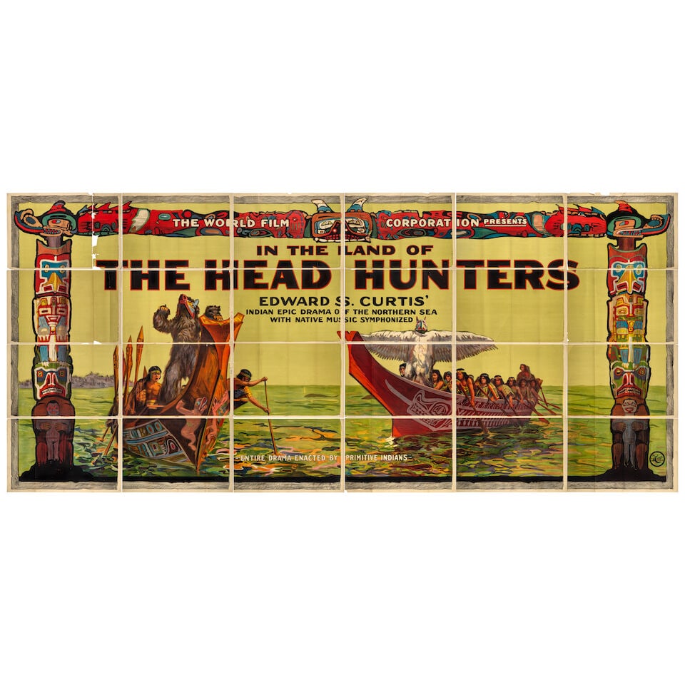 Original Oversized Billboard Poster for Curtis's Silent Film. [IN THE LAND OF THE HEAD HUNTERS].... (1 of 20)