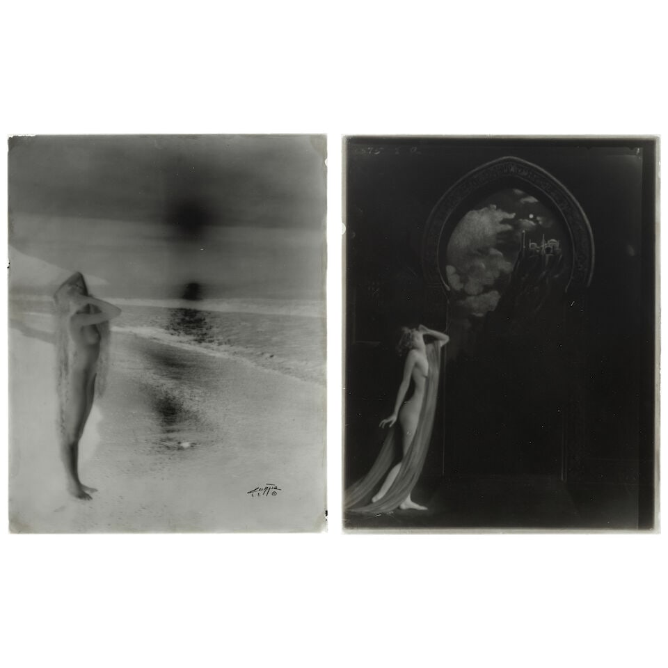 Edward Curtis Glass Negatives Signed in Ink. CURTIS, EDWARD S. 1868-1952. A group of 11 glass ...: Edward Curtis Glass Negatives Signed in Ink. CURTIS, EDWARD S. 1868-1952. A group of 11 glass bluetone negatives and one film negative from the 'Aphrodite Series,' of which eight are SIGNED BY CURTIS