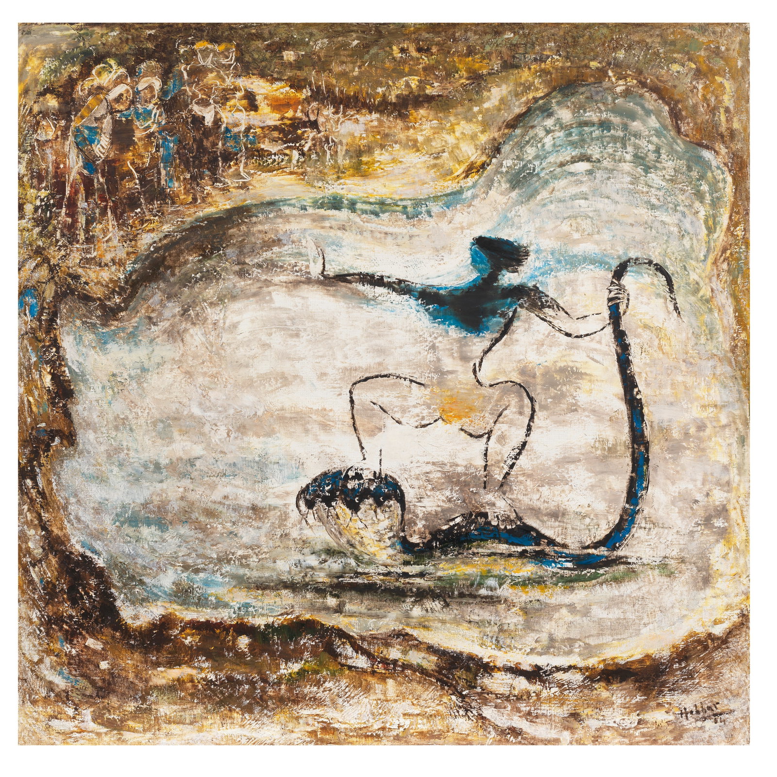 Marwan Kassab-Bachi (Syria, 1934-2016) Untitled (No. 105): Marwan Kassab-Bachi (Syria, 1934-2016) Untitled (No. 105) watercolour on paper, framed signed 'Marwan' and dated '75' (upper left), Gruenebaum Gallery sticker (verso), executed in 1975 75 x 54.5cm (29