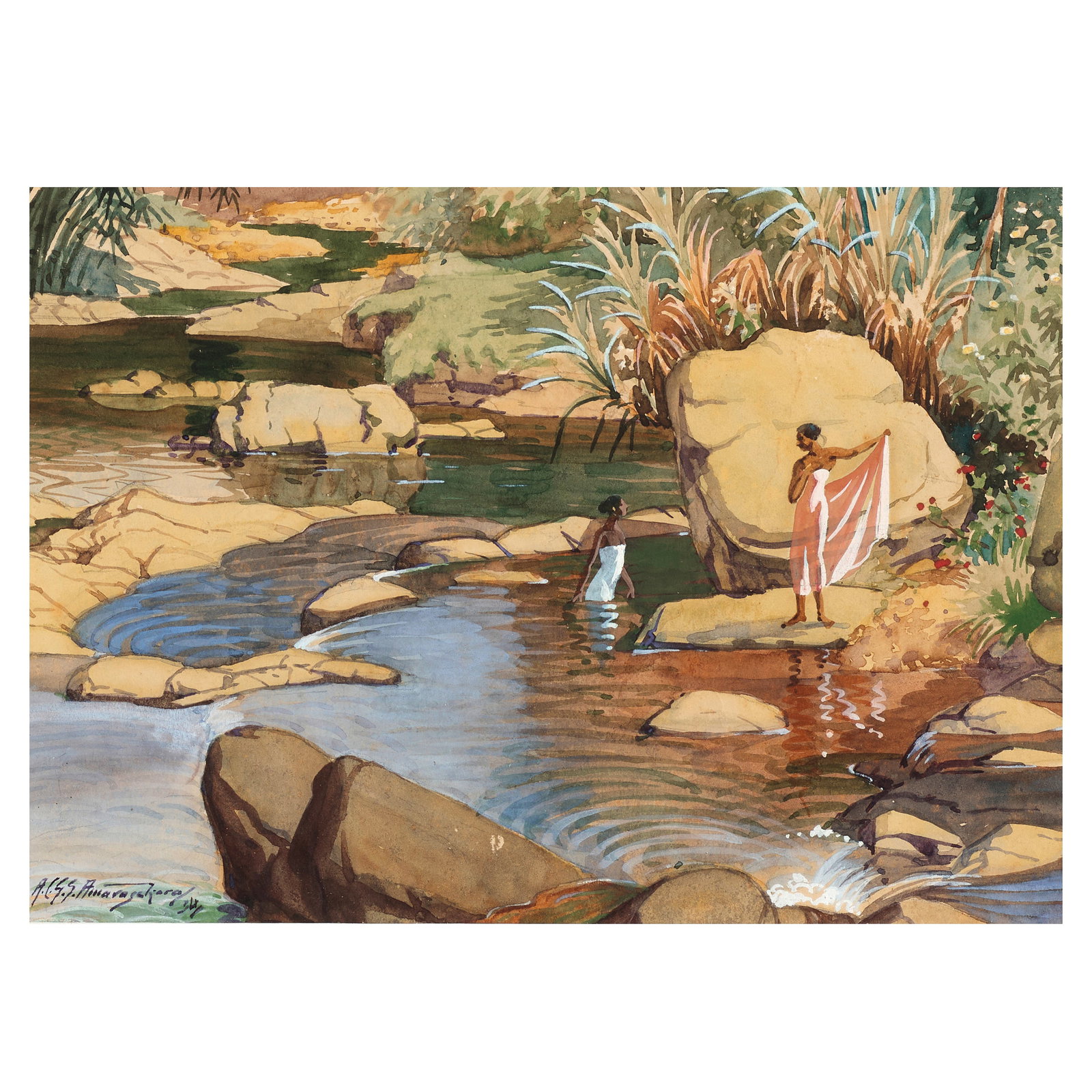 Samia Halaby (Palestine, born 1936) Rapids: Samia Halaby (Palestine, born 1936) Rapids mixed media on card, framed signed 'Samia A.Halaby' and dated '1989' (lower right), executed in 1989 55.5 x 76cm (21 7/8 x 29 15/16in). Footnotes: