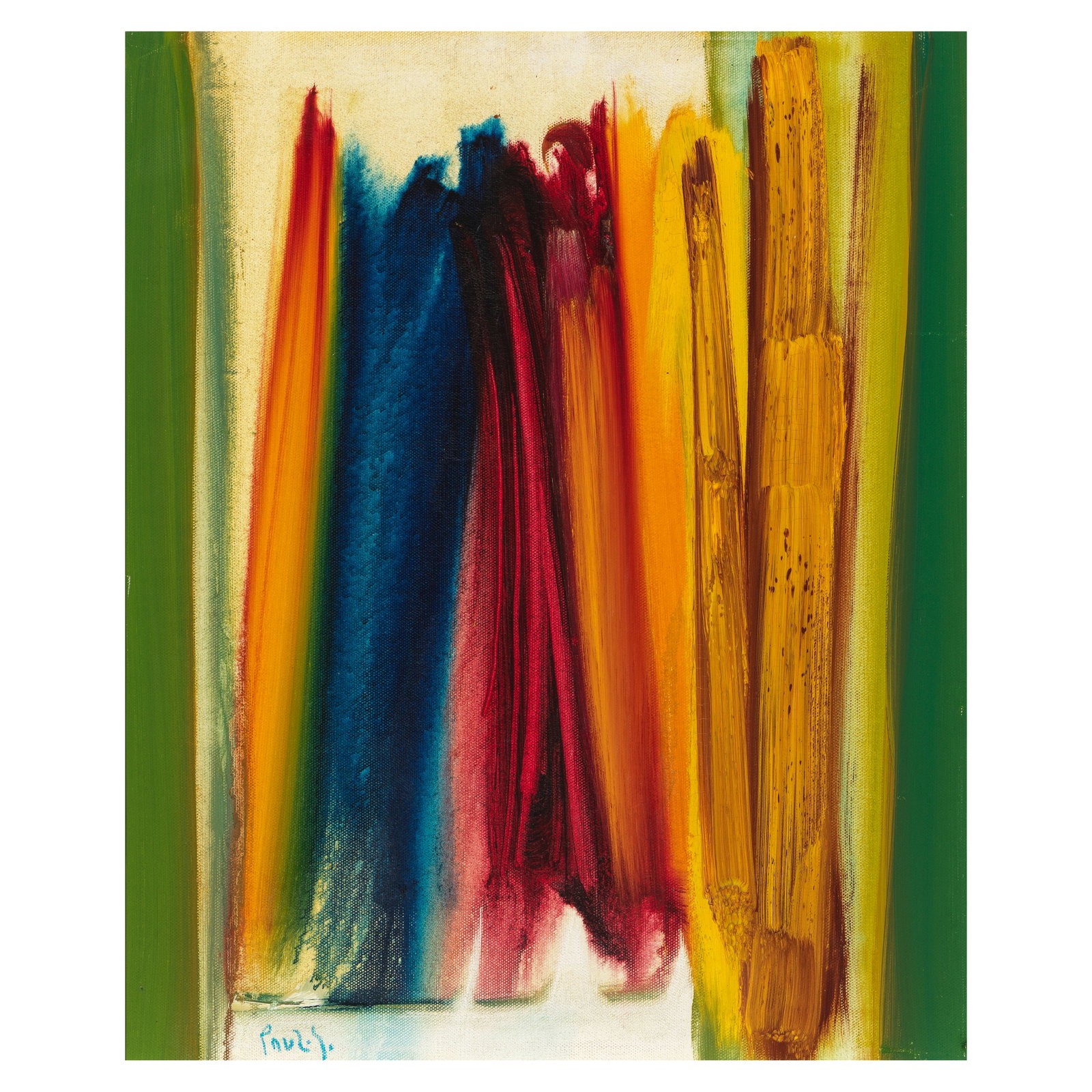Paul Guiragossian (Lebanon, 1926-1993) Whispering: Paul Guiragossian (Lebanon, 1926-1993) Whispering oil on canvas, framed signed 'Paul G.' (lower left), further signed 'Paul Guiragossian' on the verso, executed in 1971 73 x 60cm (28 3/4 x 23 5/8in). 