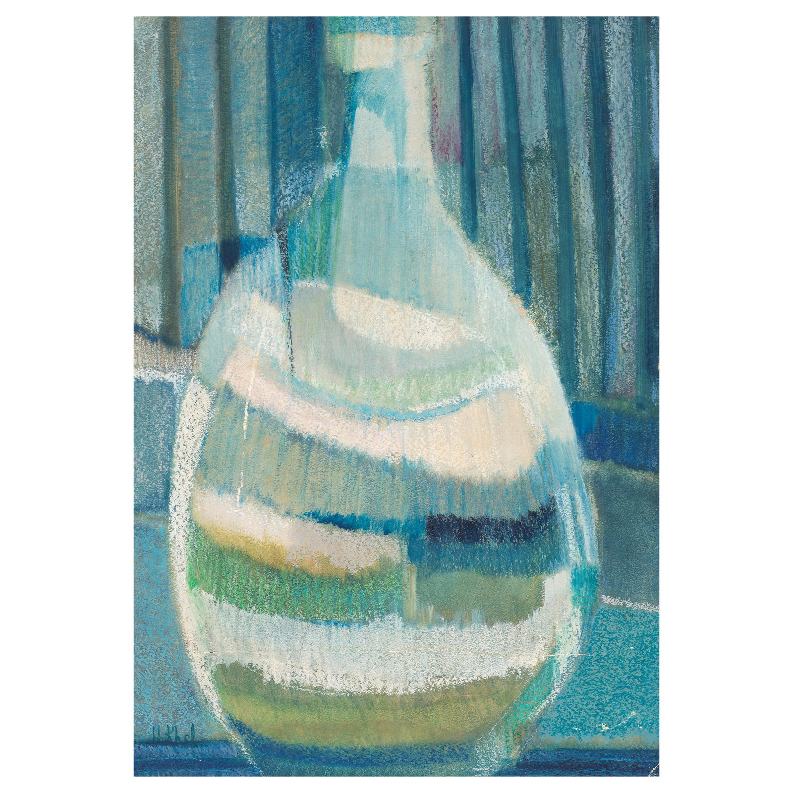 Helen Khal (Lebanon, 1923-2009) Water Jug: Helen Khal (Lebanon, 1923-2009) Water Jug oil pastel and acrylic on paper mounted on wood, framed signed 'H.Khal' (lower left), executed in 1964 68.5 x 49cm (26 15/16 x 19 5/16in). Footnotes: